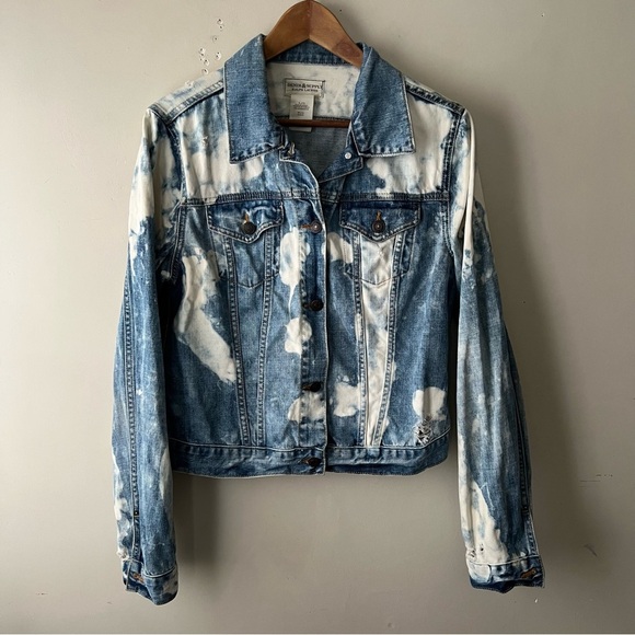 Ralph Lauren Denim & Supply Women’s Bleach Dye Distressed Trucker Jean Jacket L - Picture 1 of 10
